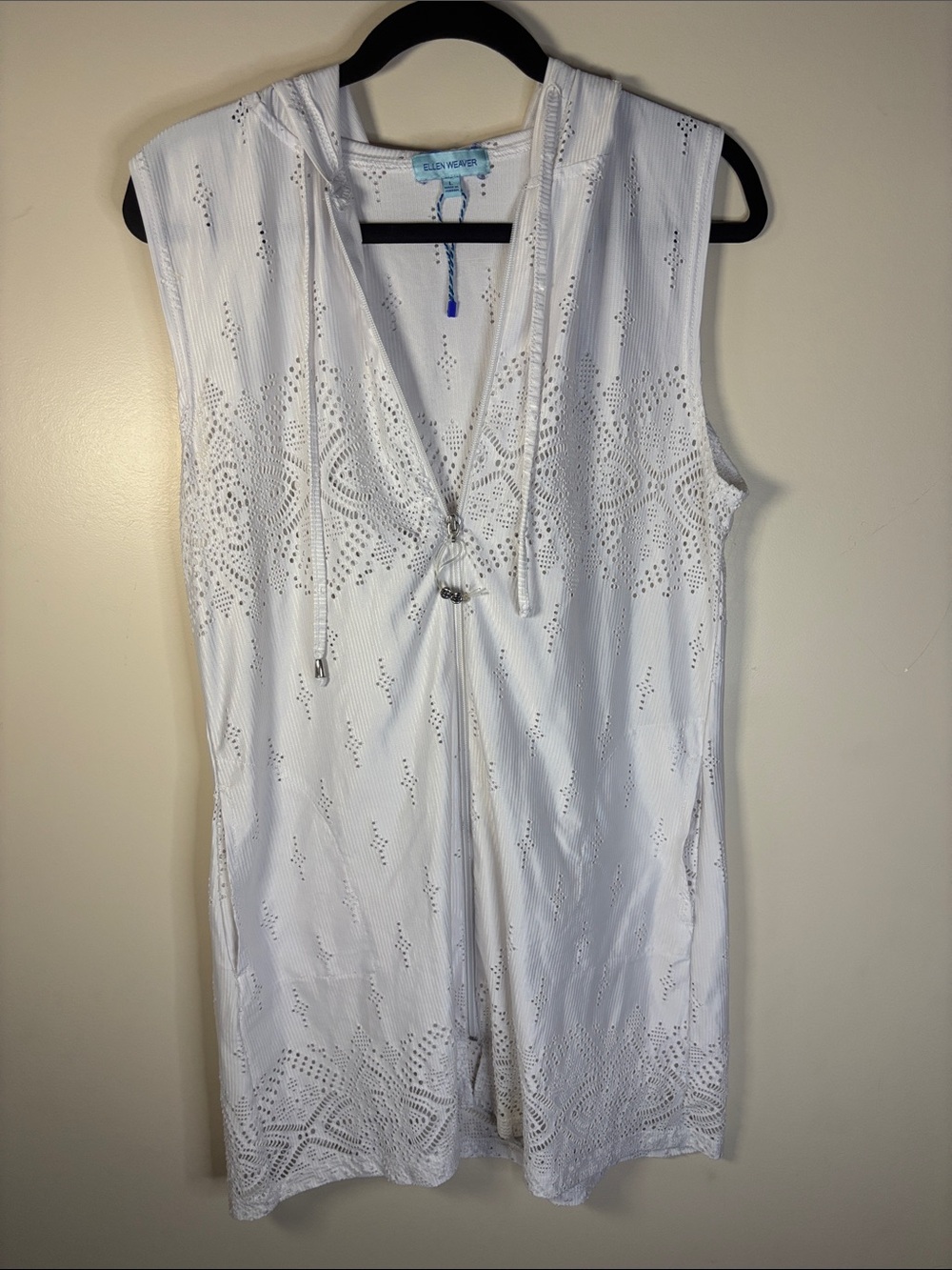 White Eyelet Hooded Swim Cover-Up with Tie Detail